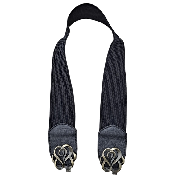 Black antique gold ornate buckle corset boho elastic wide waist dress belt - Picture 7 of 10